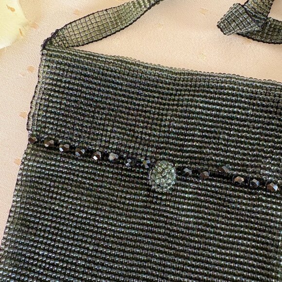 Black Beaded Cross Body or Shoulder Evening Purse - Picture 5 of 10